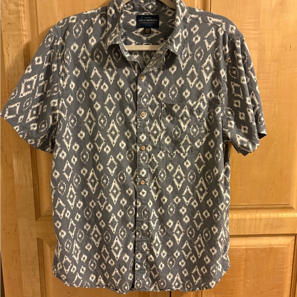Lucky Brand Gray and White Casual Button Down Shirt M